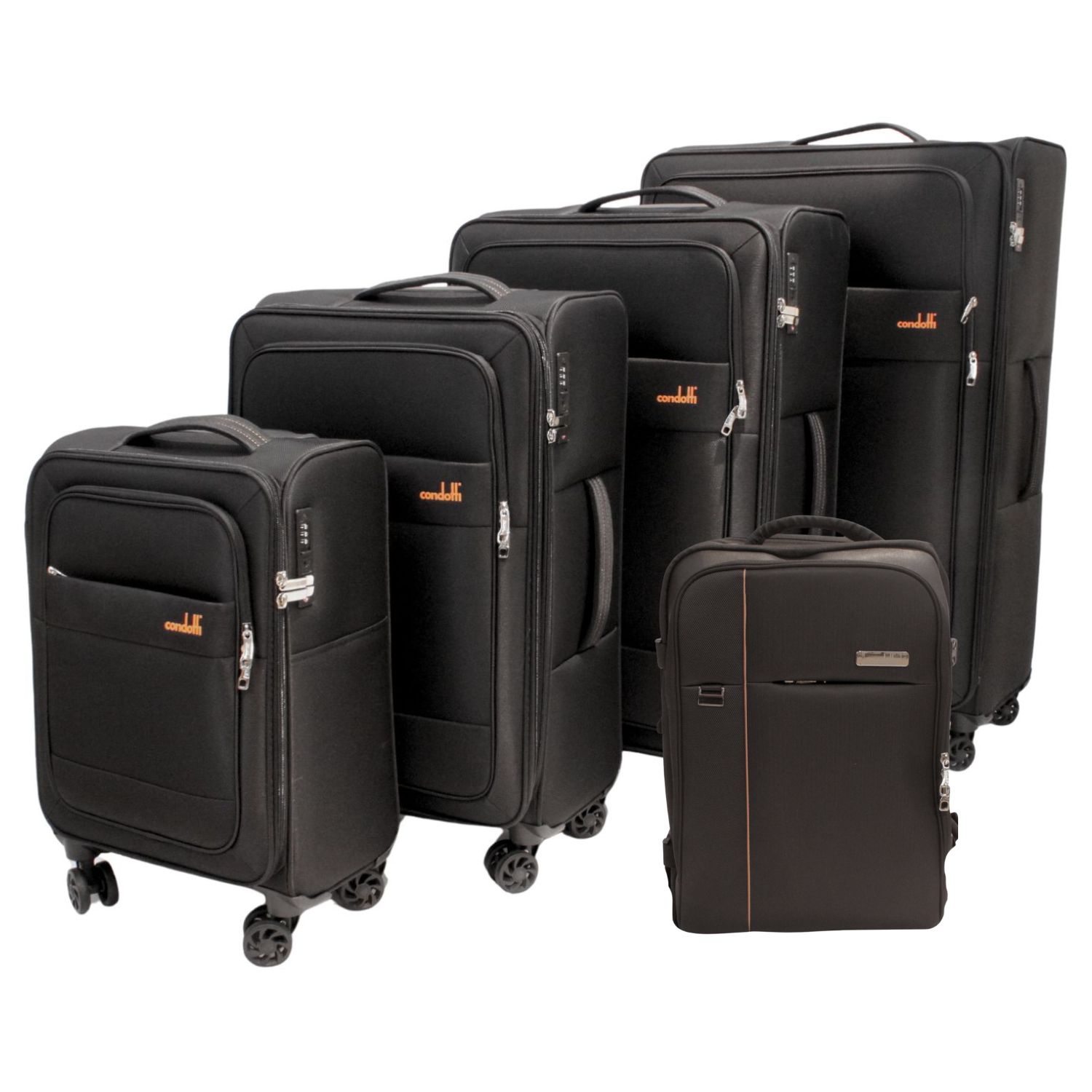 Condotti Triton 5 Piece Suitcase and Cabin Approved Backpack Luggage Set